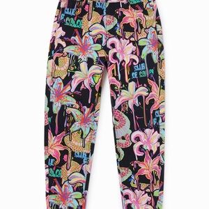 Desigual Black and Pink Jeans with a Vibrant Floral Design